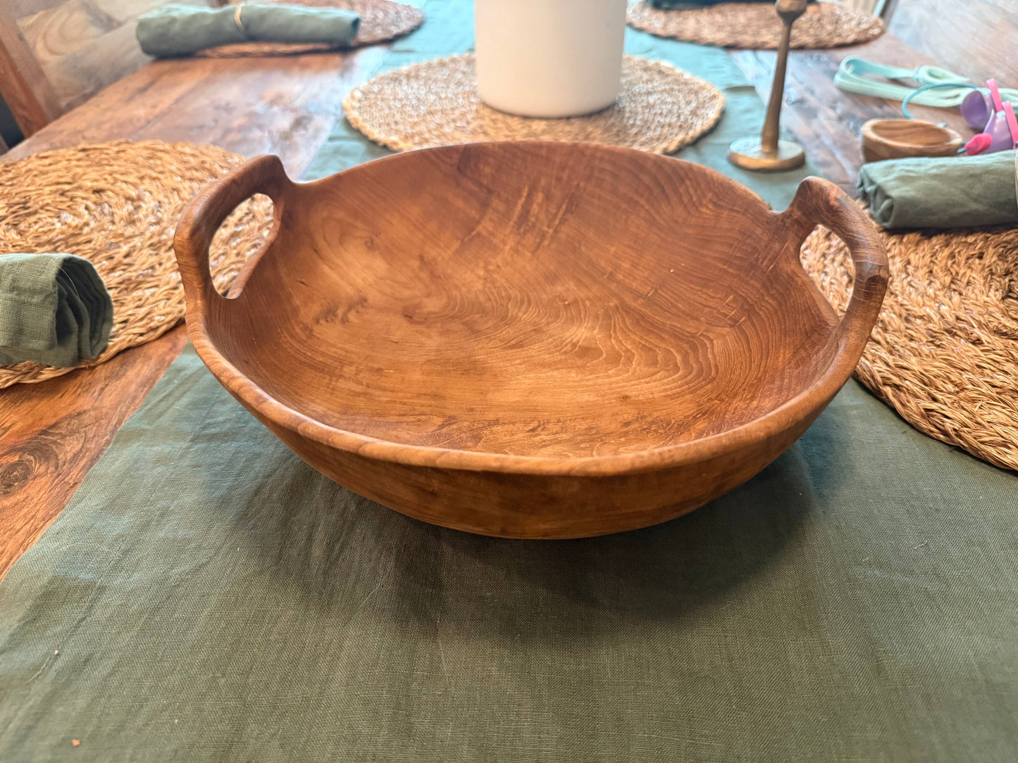 Rustic Teak Bowl with Handles - 12" Diameter