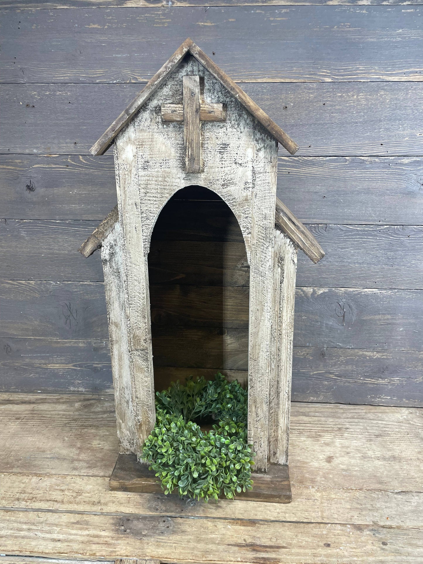 Carthage Wood Nicho-15x9x27 inches-Handmade-Display-NEW: Antiqued White