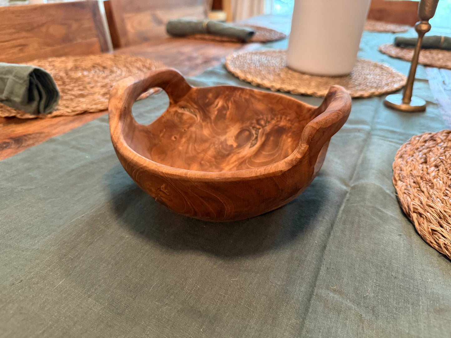 Rustic Teak Bowl with Handles - 8" Diameter