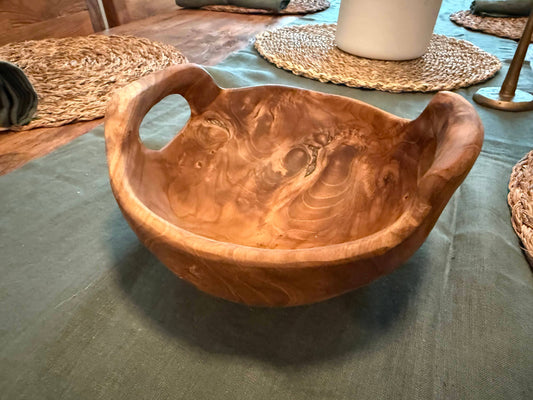 Rustic Teak Bowl with Handles - 8" Diameter