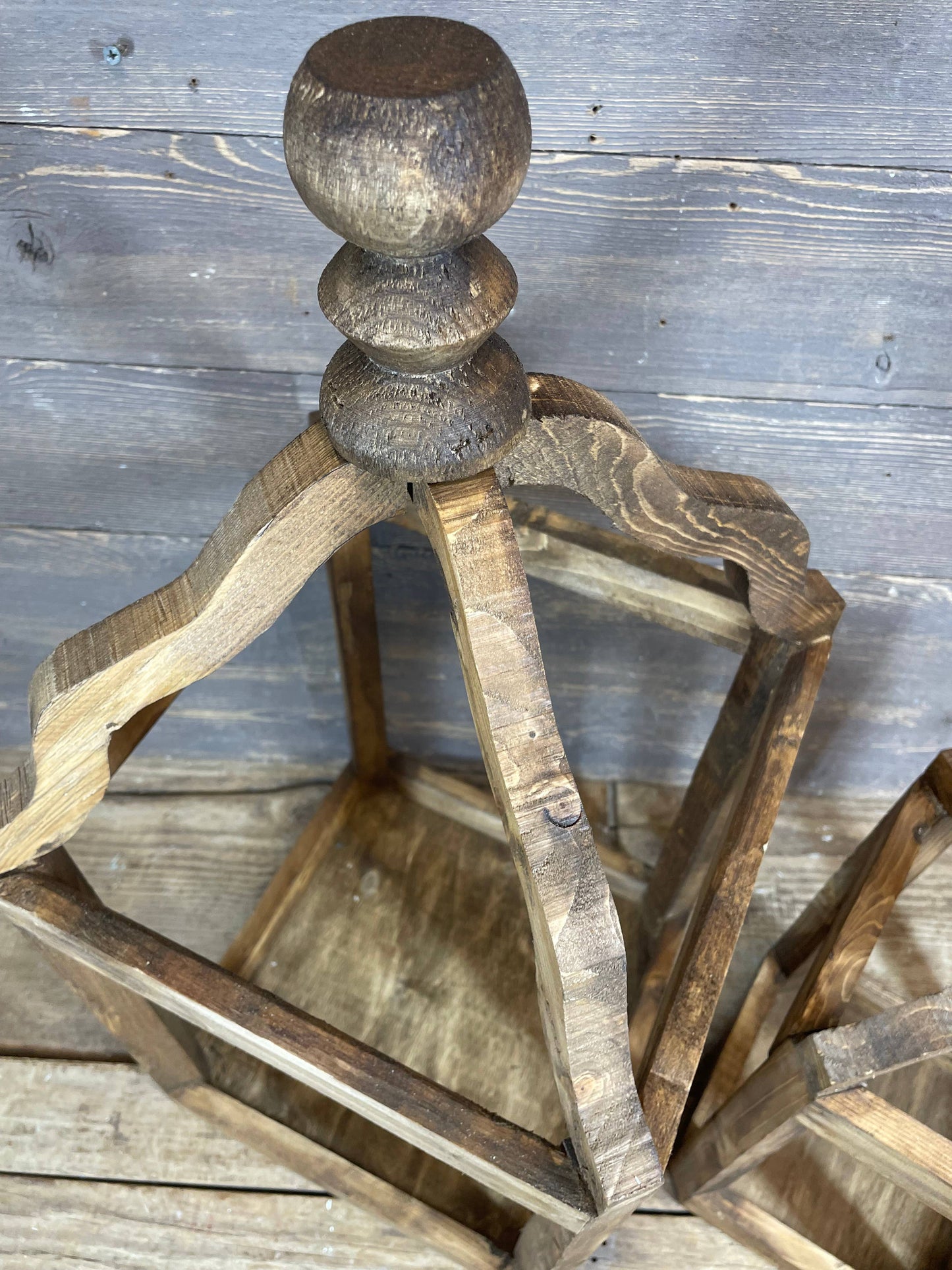 Pinnacle Farmhouse Wood Lantern-Set of 2-Rustic-Brown