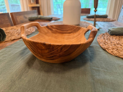 Rustic Teak Bowl with Handles - 10" Diameter