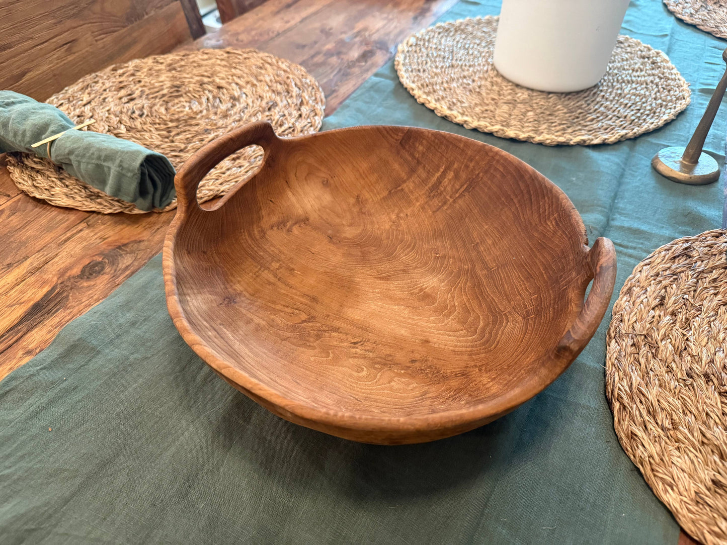 Rustic Teak Bowl with Handles - 12" Diameter
