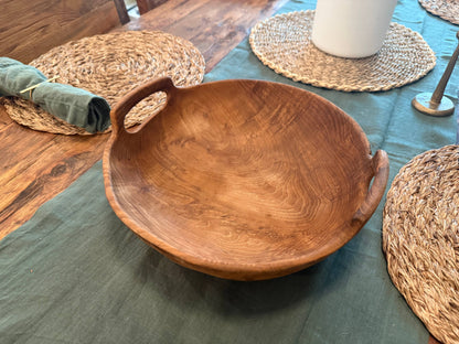 Rustic Teak Bowl with Handles - 12" Diameter