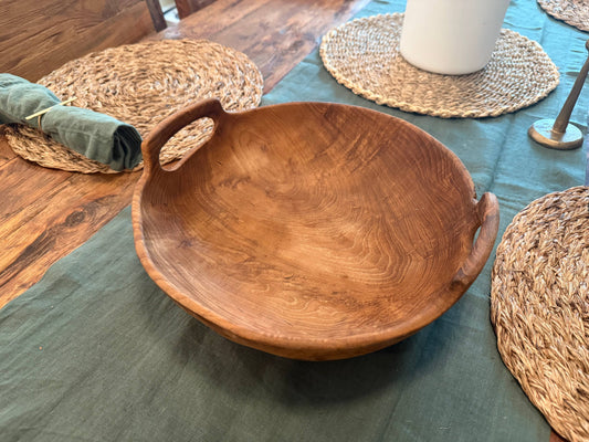 Rustic Teak Bowl with Handles - 12" Diameter