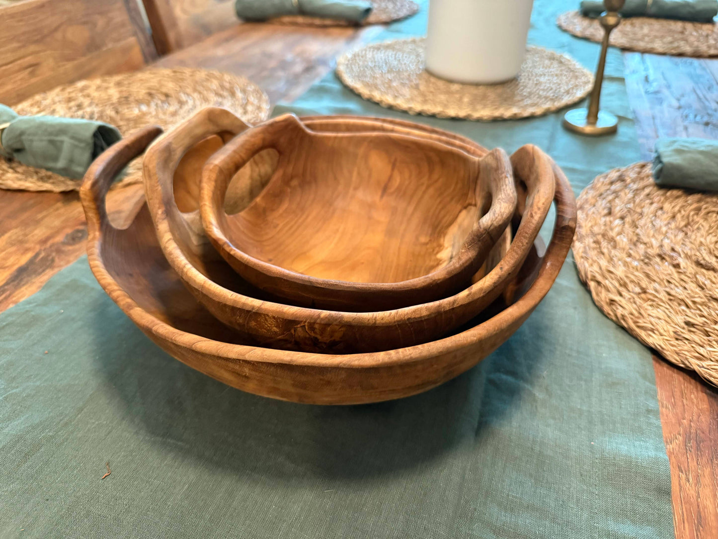 Rustic Teak Bowl with Handles - 12" Diameter