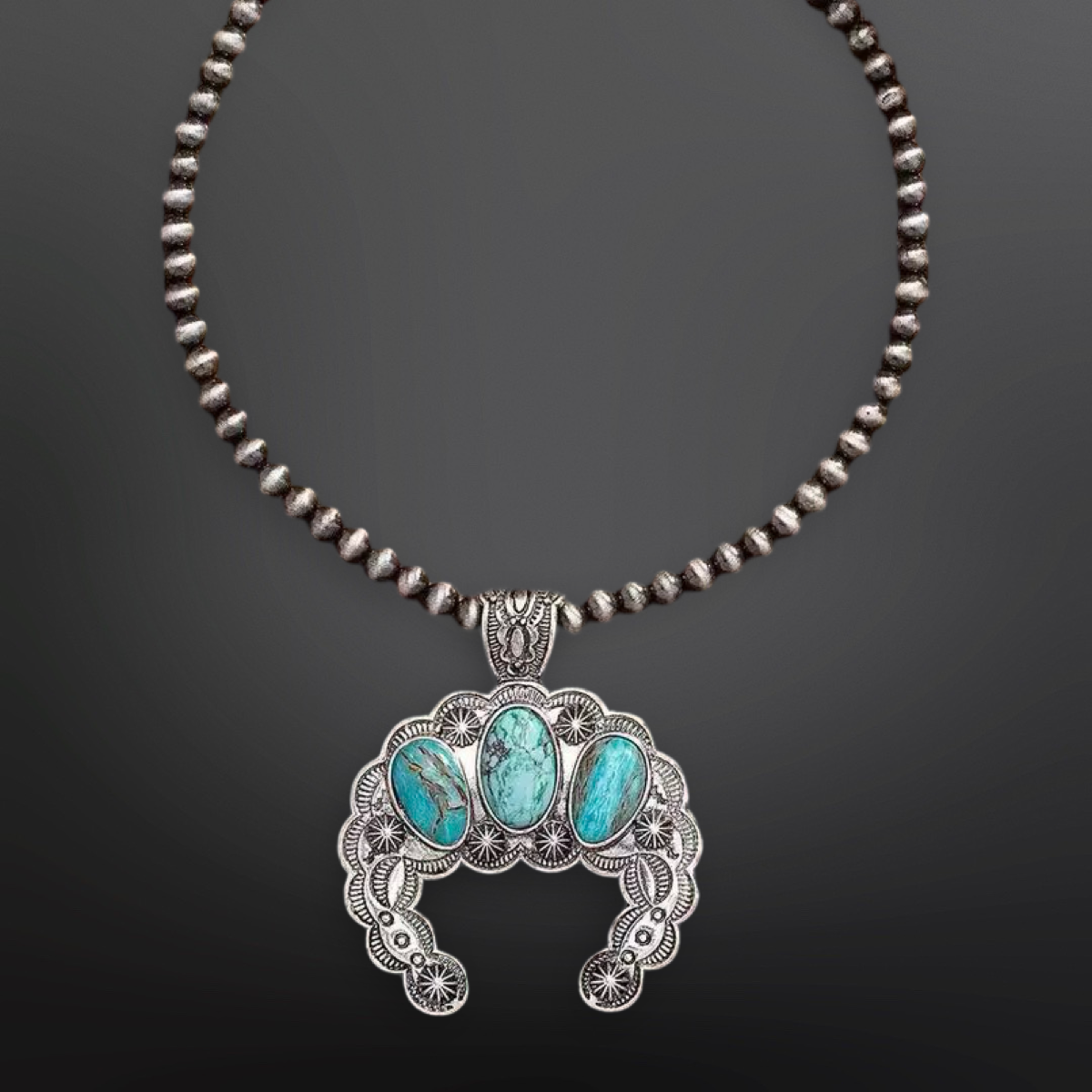 Faux Turquoise Squash Blossom Western Necklace