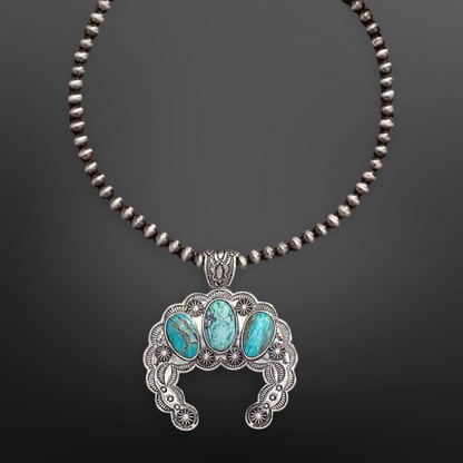 Faux Turquoise Squash Blossom Western Necklace