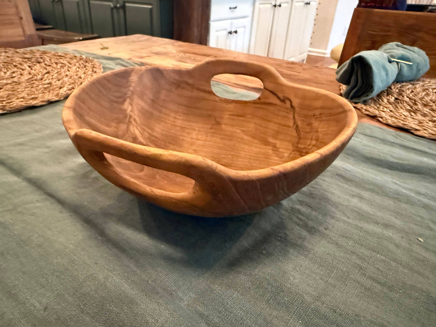 Rustic Teak Bowl with Handles - 10" Diameter