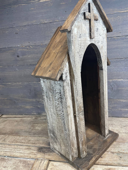 Carthage Wood Nicho-15x9x27 inches-Handmade-Display-NEW: Antiqued White