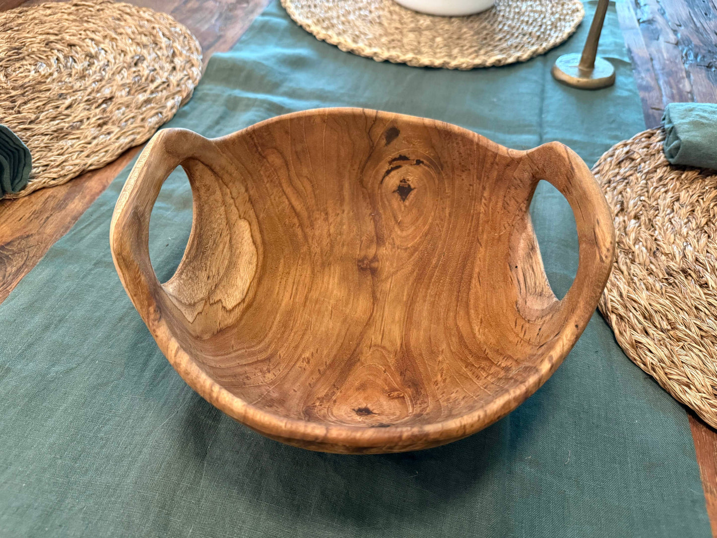 Rustic Teak Bowl with Handles - 12" Diameter