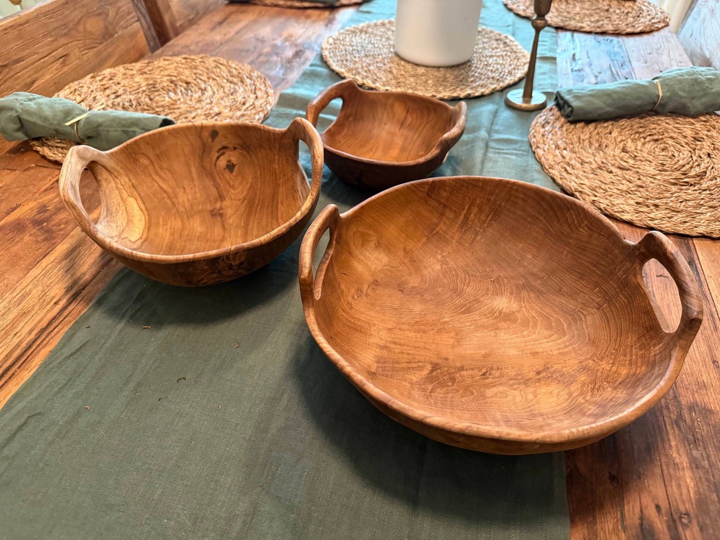 Rustic Teak Bowl with Handles - 12" Diameter