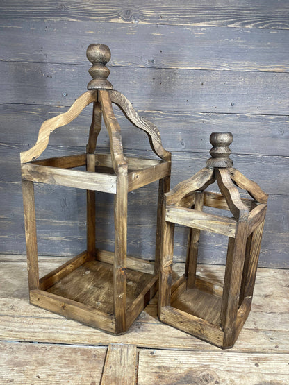 Pinnacle Farmhouse Wood Lantern-Set of 2-Rustic-Brown