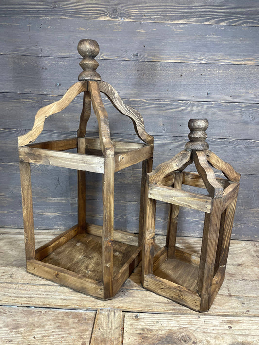 Pinnacle Farmhouse Wood Lantern-Set of 2-Rustic-Brown