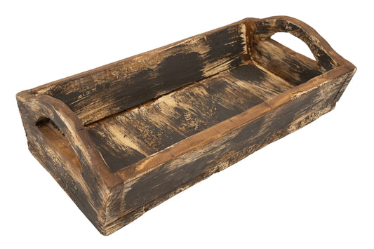 Kerrville Farmhouse Wood Tray W/ Handles-9x20x7 inches-NEW: Gray