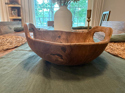 Rustic Teak Bowl with Handles - 12" Diameter