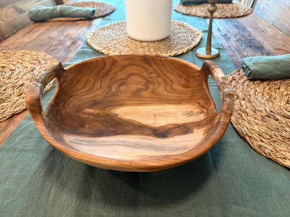 Rustic Teak Bowl with Handles - 12" Diameter