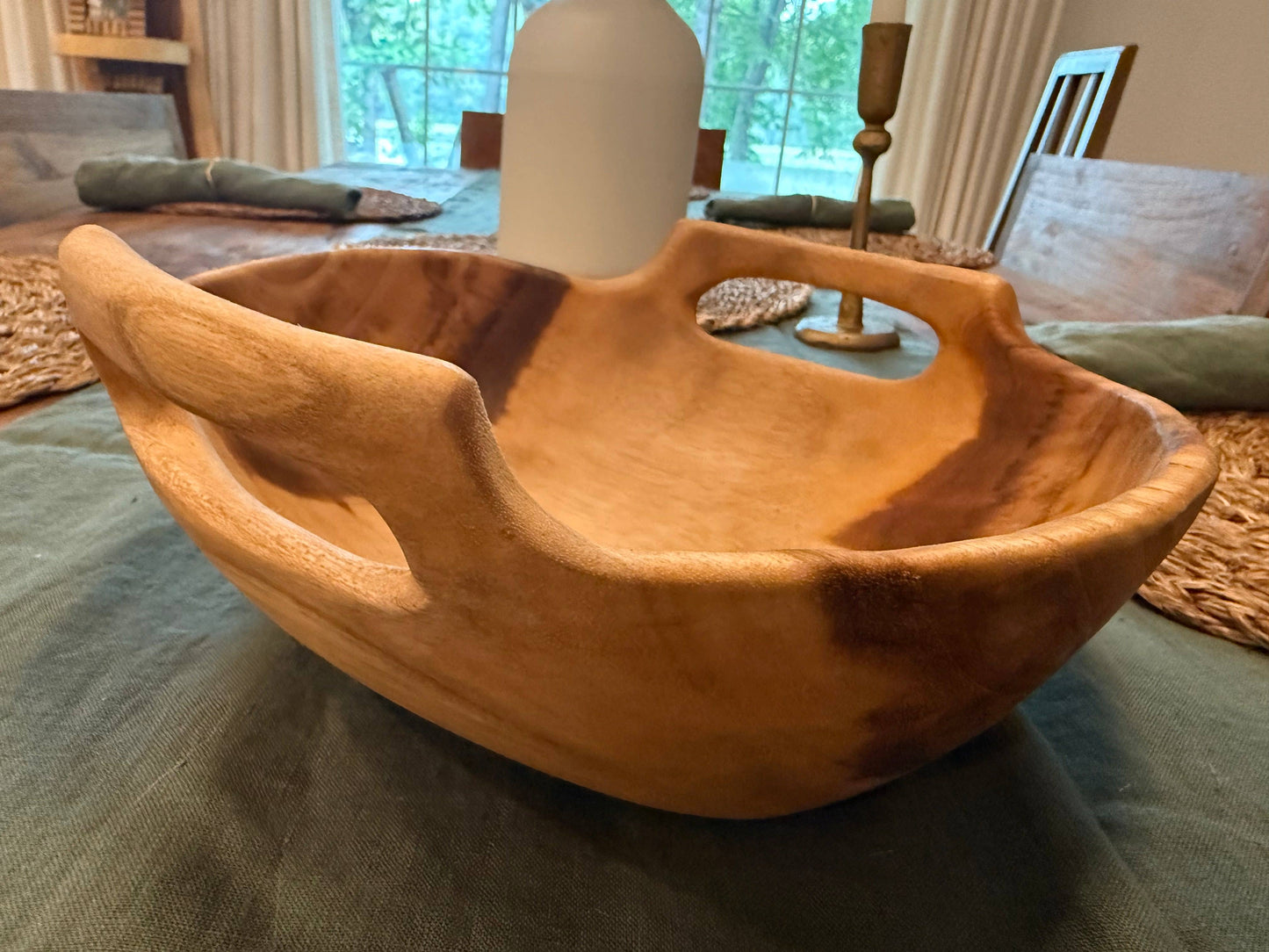 Rustic Teak Bowl with Handles - 10" Diameter