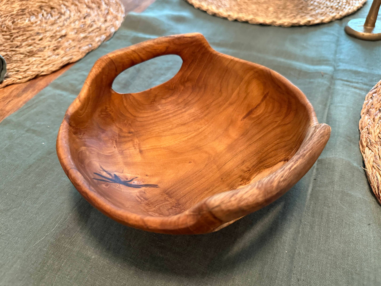 Rustic Teak Bowl with Handles - 8" Diameter