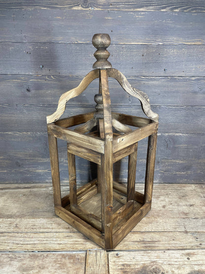 Pinnacle Farmhouse Wood Lantern-Set of 2-Rustic-Brown