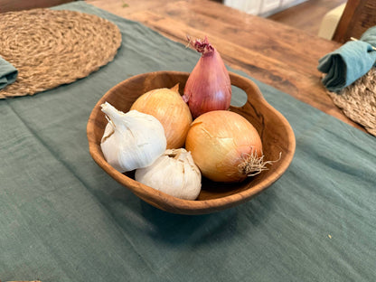 Rustic Teak Bowl with Handles - 8" Diameter