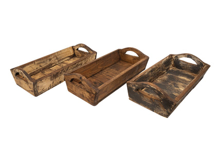 Kerrville Farmhouse Wood Tray W/ Handles-9x20x7 inches-NEW: Gray