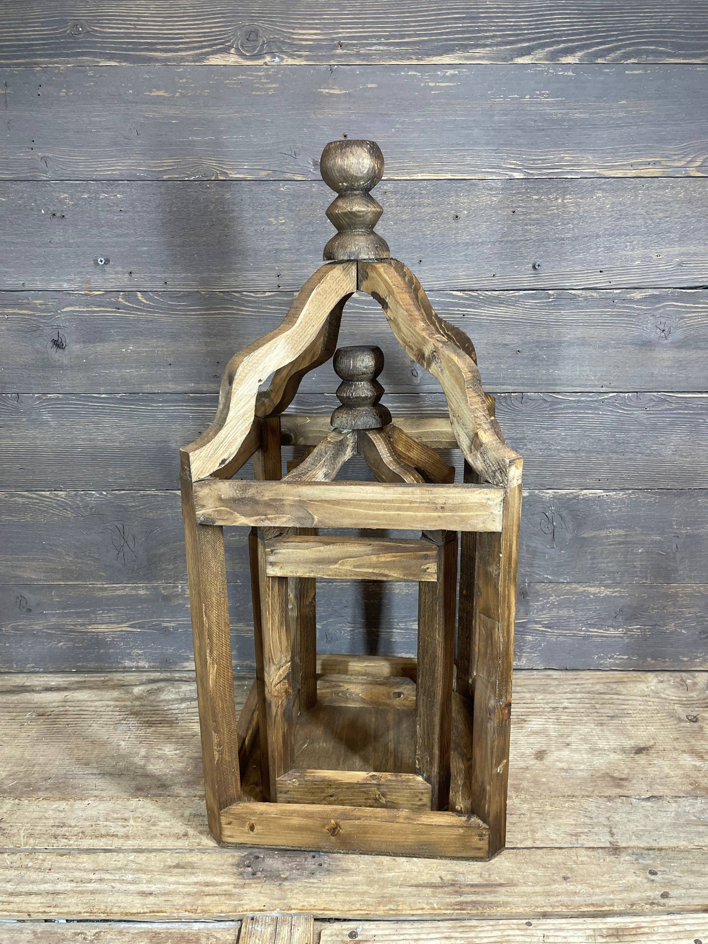 Pinnacle Farmhouse Wood Lantern-Set of 2-Rustic-Brown