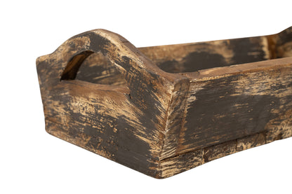 Kerrville Farmhouse Wood Tray W/ Handles-9x20x7 inches-NEW: Gray
