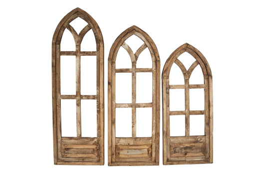 Holly Hills Architectural Windows-Set 3-Antiqued White-NEW