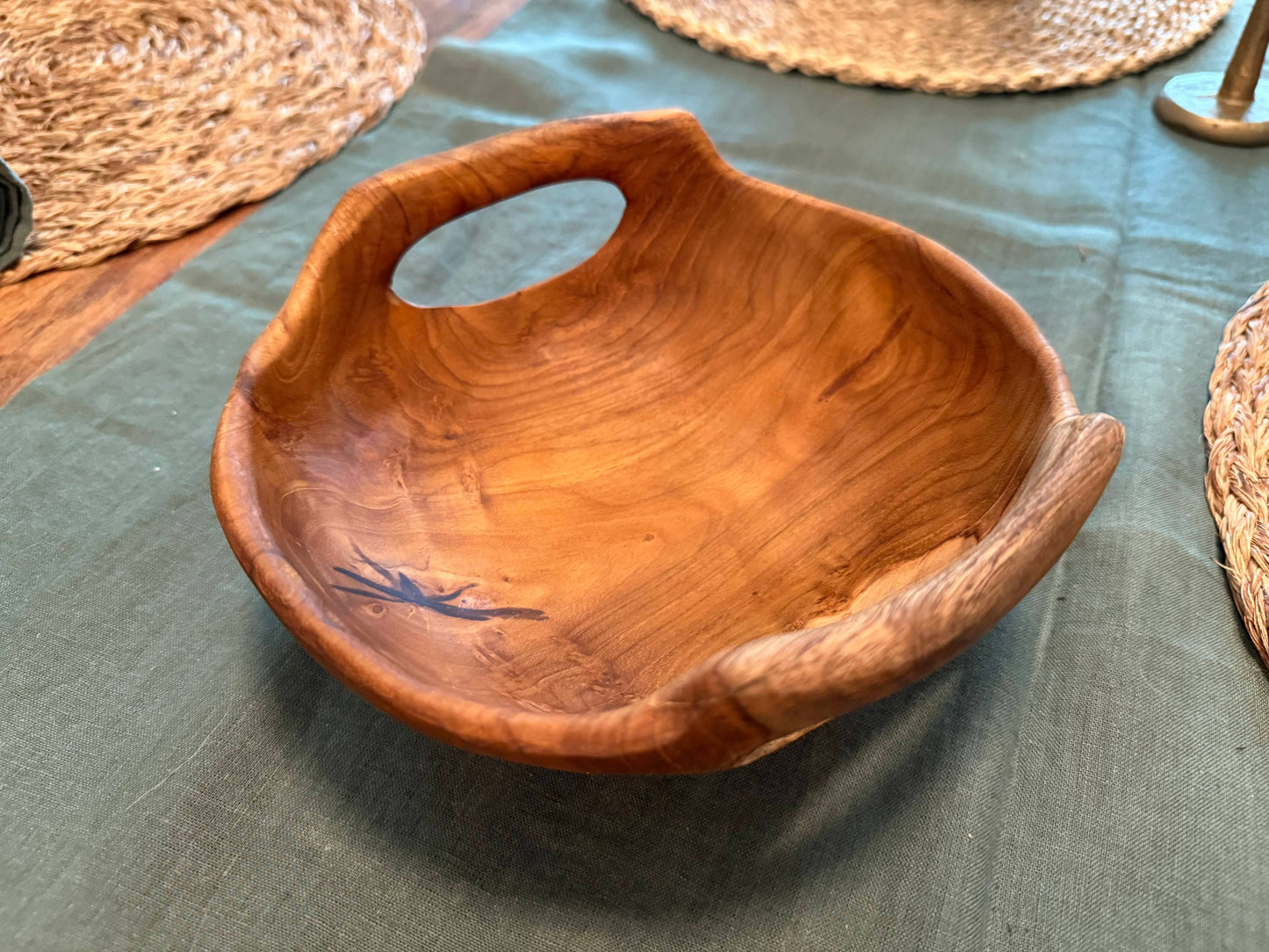 Rustic Teak Bowl with Handles - 8" Diameter