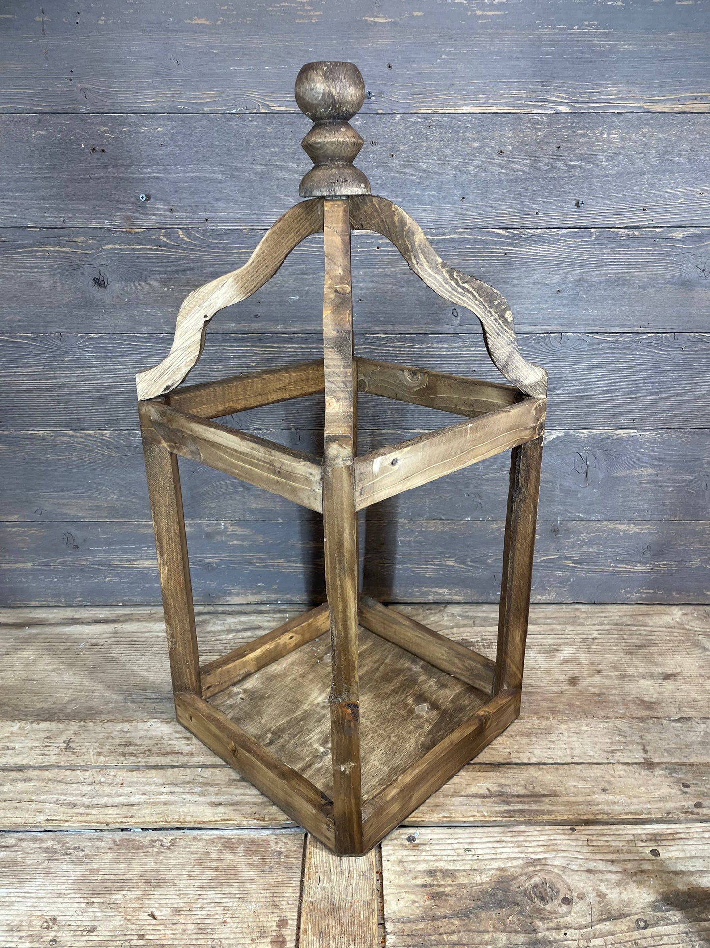 Pinnacle Farmhouse Wood Lantern-Set of 2-Rustic-Brown