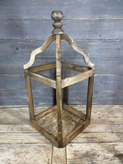 Pinnacle Farmhouse Wood Lantern-Set of 2-Rustic-Brown