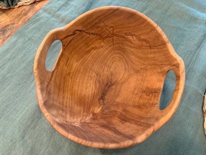 Rustic Teak Bowl with Handles - 10" Diameter