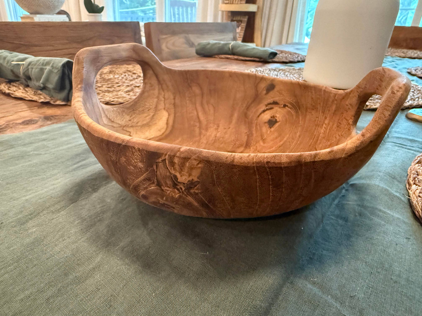 Rustic Teak Bowl with Handles - 12" Diameter