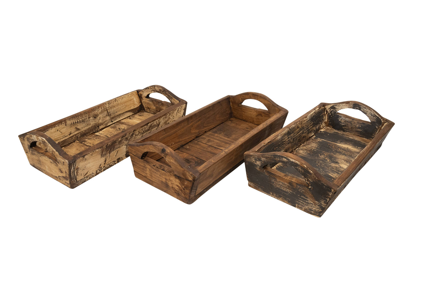 Kerrville Farmhouse Wood Tray W/ Handles-9x20x7 inches-NEW: Gray