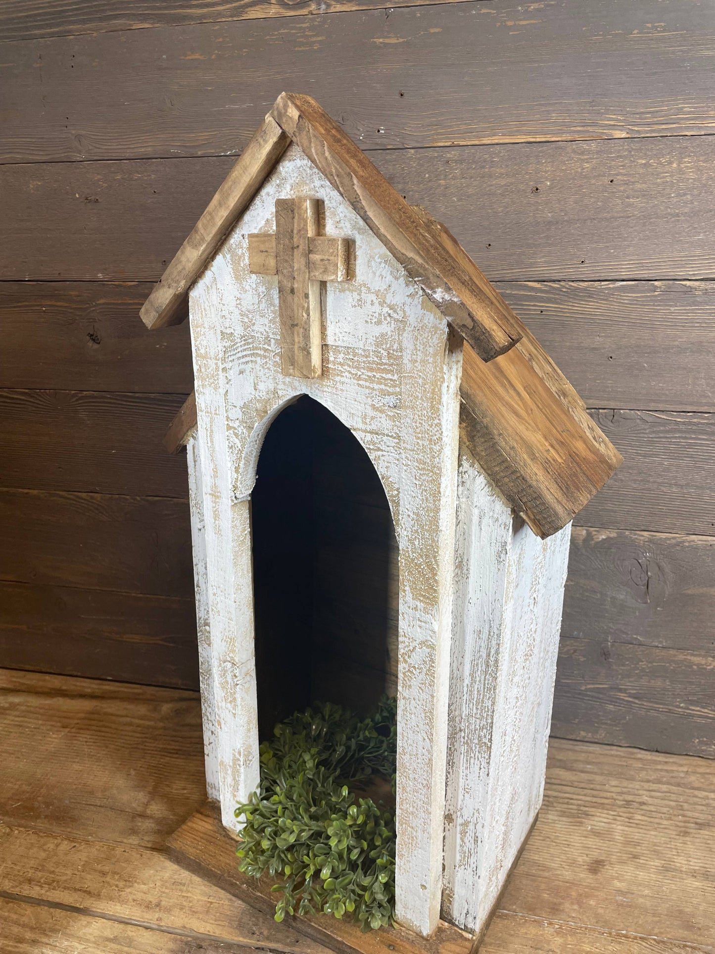 Carthage Wood Nicho-15x9x27 inches-Handmade-Display-NEW: Antiqued White
