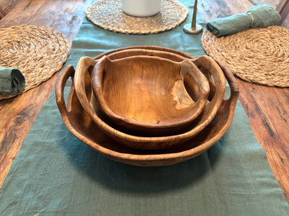 Rustic Teak Bowl with Handles - 10" Diameter
