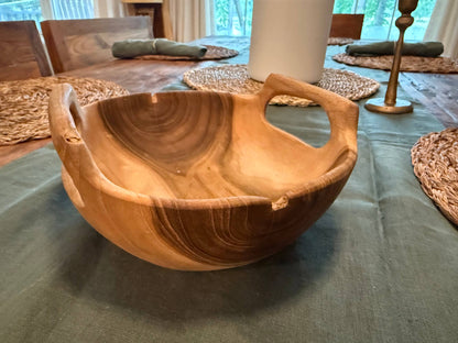 Rustic Teak Bowl with Handles - 8" Diameter