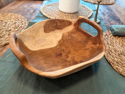 Rustic Teak Bowl with Handles - 12" Diameter