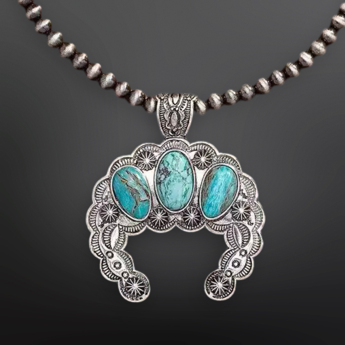 Faux Turquoise Squash Blossom Western Necklace