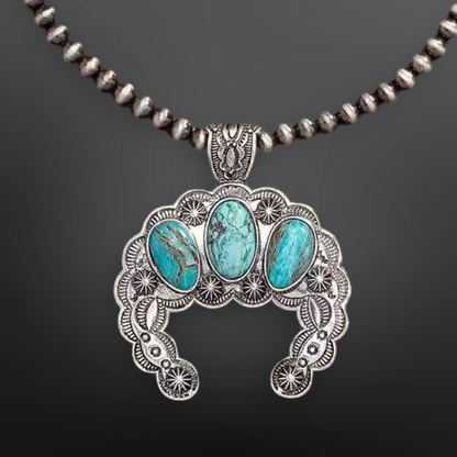 Faux Turquoise Squash Blossom Western Necklace