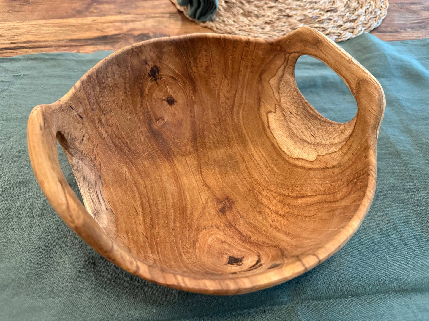 Rustic Teak Bowl with Handles - 12" Diameter