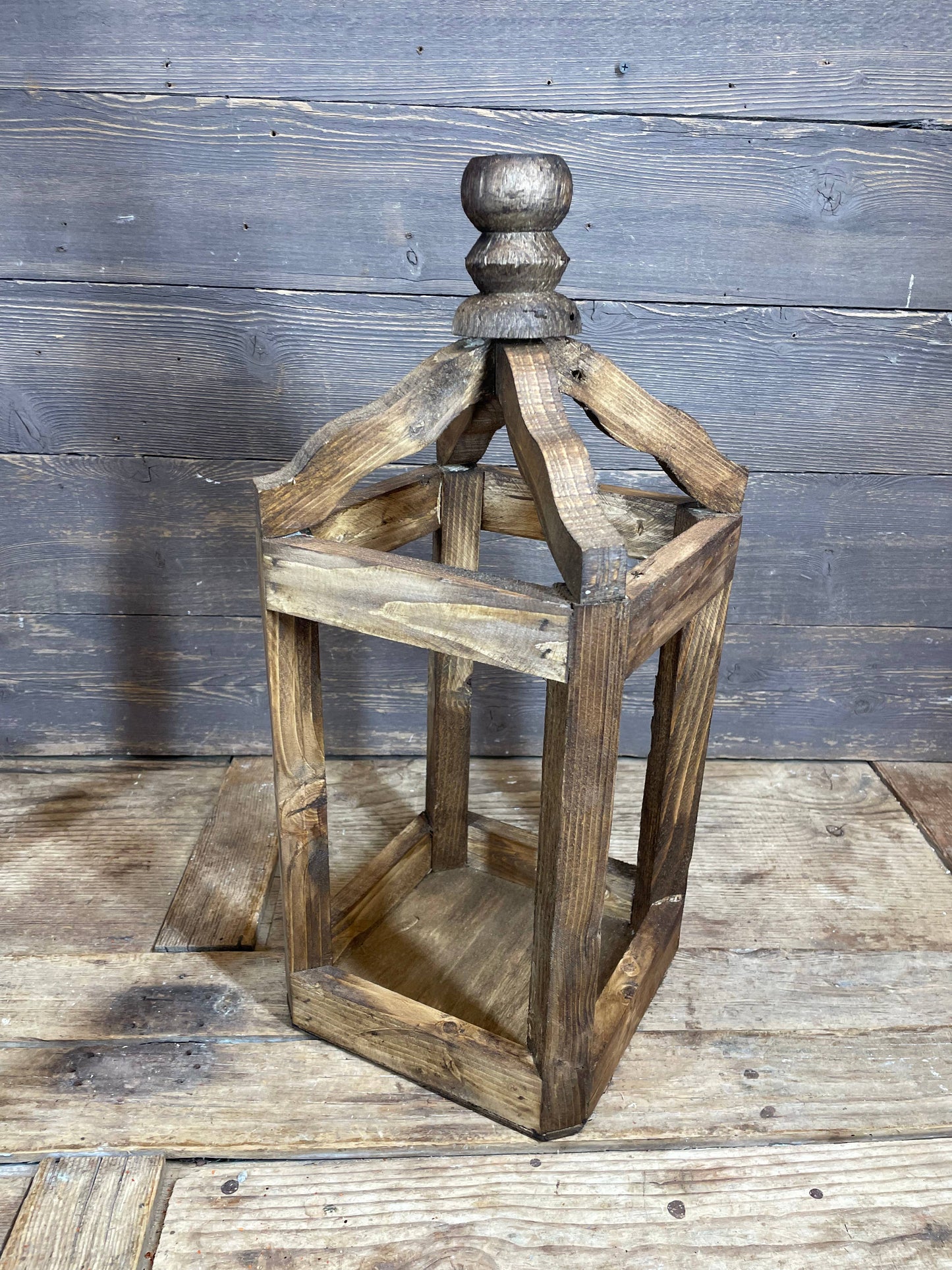 Pinnacle Farmhouse Wood Lantern-Set of 2-Rustic-Brown