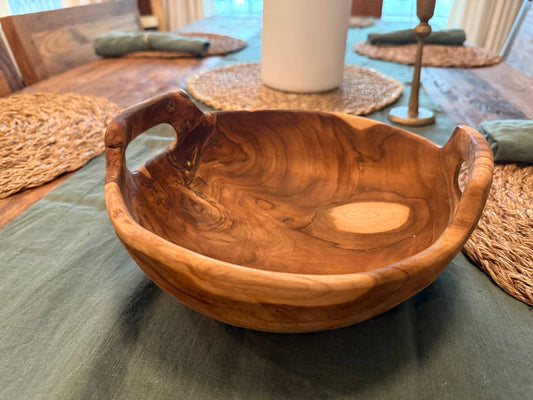 Rustic Teak Bowl with Handles - 10" Diameter