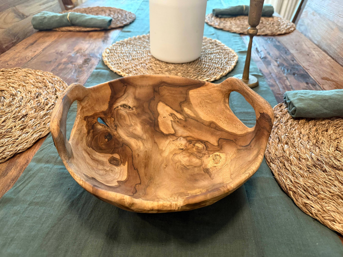 Rustic Teak Bowl with Handles - 12" Diameter